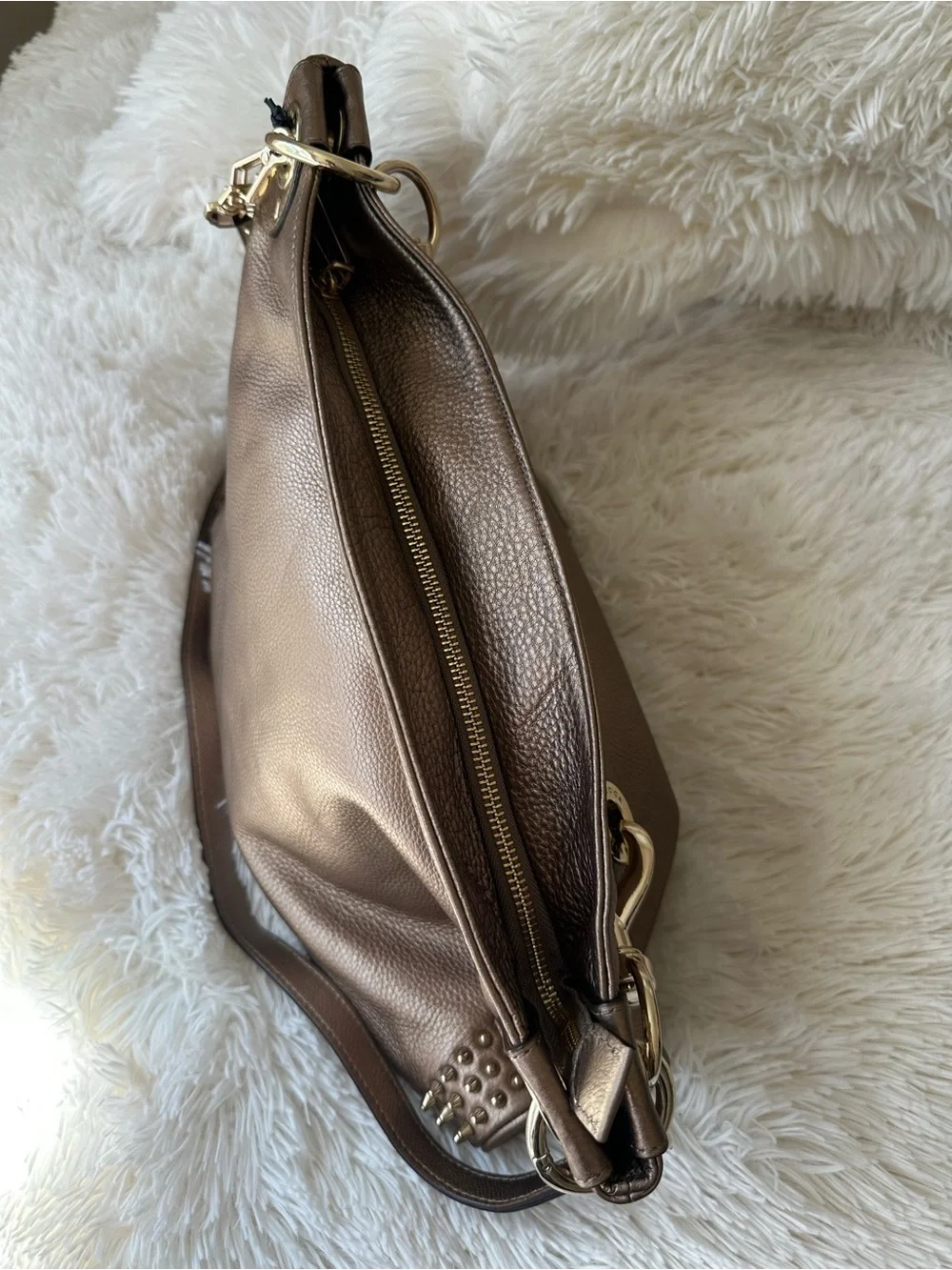 REBECCA MINKOFF Mini Luscious Hobo Bronze Leather Studded Shoulder Bag NWT
